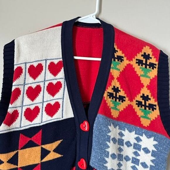 Vintage Sweater Vest Womens LARGE Button Front V-Neck Grandma 90s Retro Teacher - Picture 2 of 8